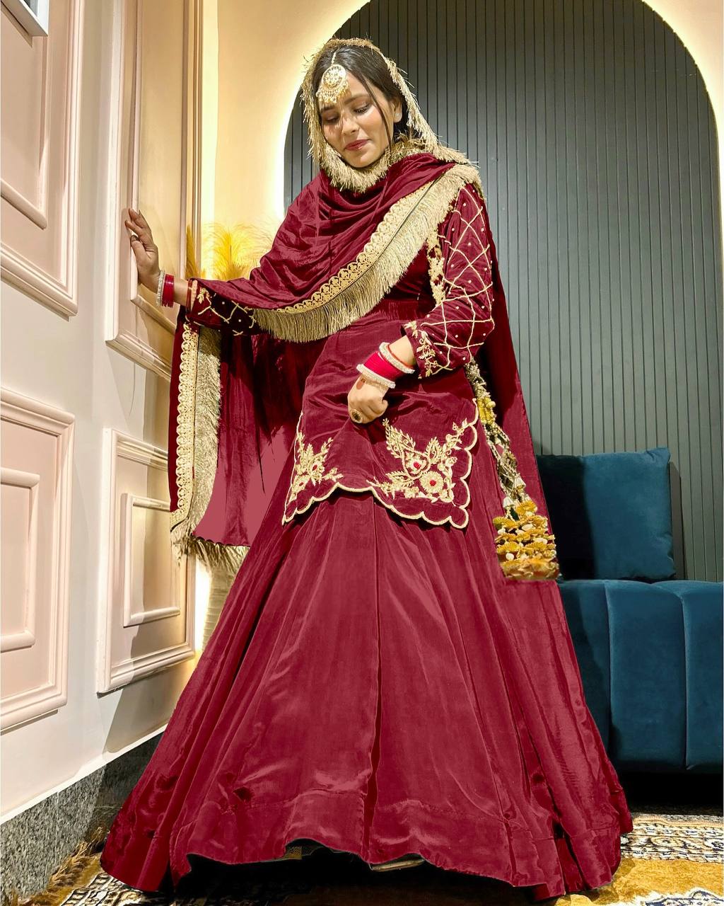 Deep Maroon Heritage Flared Silhouette